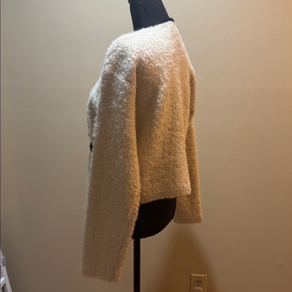 Line & Dot Cream Teddy Jacket with Black Trim - Picture 3 of 4